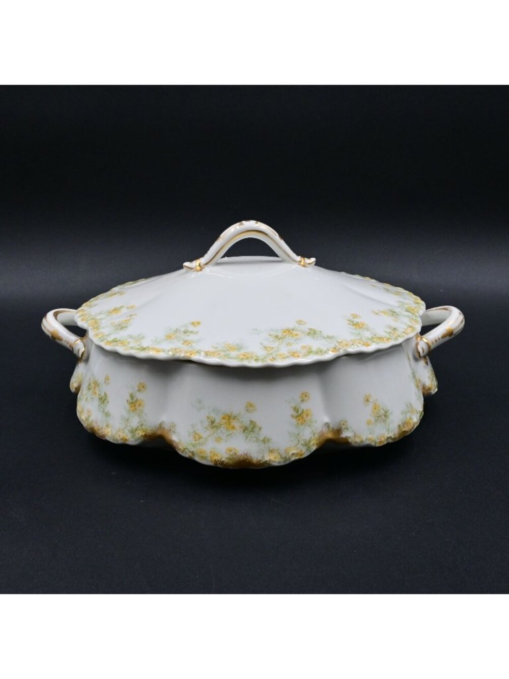 Haviland Limoges Lidded Serving Dish Scalloped Gold Trim Floral Porcelain